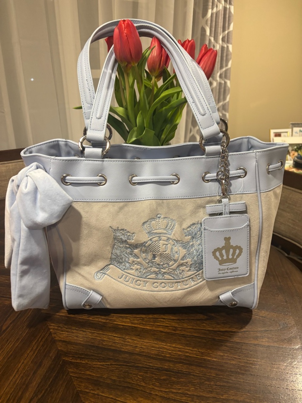 Juicy Couture Light Blue & Gray Daydreamer Tote Bag